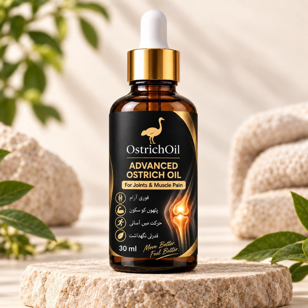 Urdu label — Advanced Ostrich Oil 30 ml for joint and muscle pain